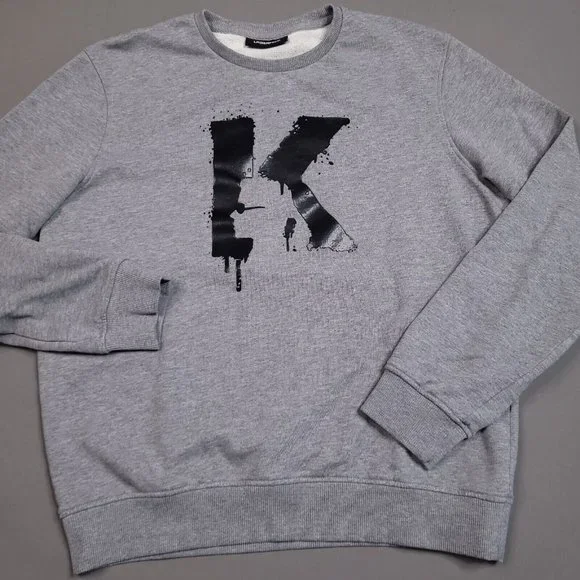 Karl Lagerfeld Big Logo Crew Neck Ribbed Sweatshirt Designer Preppy Large - Picture 1 of 9